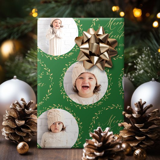 Papier Cadeau Green Modern Script Merry Christmas Family 6 photo