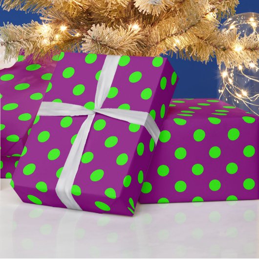 Papier Cadeau Green On Purple Pois Design Motif