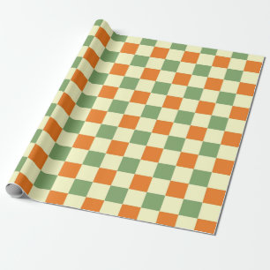Papier Cadeau Green Orange Brown À damiers En vichy Motif