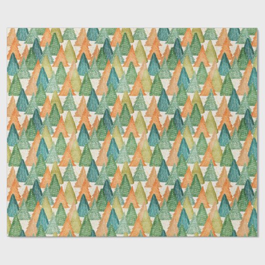 Papier Cadeau Green Orange Minimal Tendance PINE TREE NOËL (Plat)