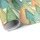 Papier Cadeau Green Orange Minimal Tendance PINE TREE NOËL (Coin rond)