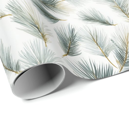 Papier Cadeau Green painterly spruce and pine pattern (Coin rond)