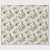 Papier Cadeau Green Pine Cones Bunny Rabbits Christmas (Plat)