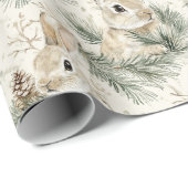 Papier Cadeau Green Pine Cones Bunny Rabbits Christmas (Coin rond)