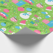 Papier Cadeau Green Pink Blue Snowmen Orament Noël (Coin)
