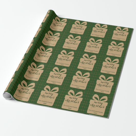 Papier Cadeau Green Plaid Christmas Festive Pattern -  (Déroulé)