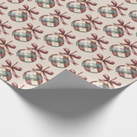 Papier Cadeau Green Red White Ornaments with Bows Christmas (Coin)