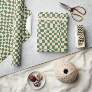 Papier Cadeau Green Retro les années 70 Super ondulé à damiers M