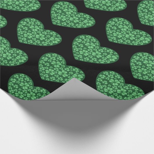 Papier Cadeau Green Shamrock Heart St Patrick's Day (Coin)