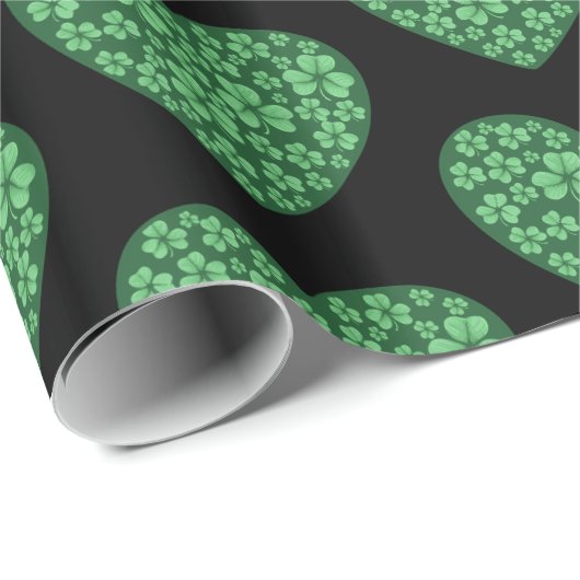Papier Cadeau Green Shamrock Heart St Patrick's Day (Coin rond)
