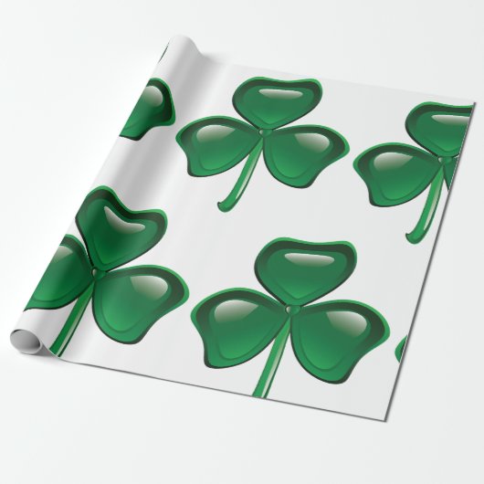 Papier Cadeau Green Shamrock Three-Leaf Clover (Déroulé)
