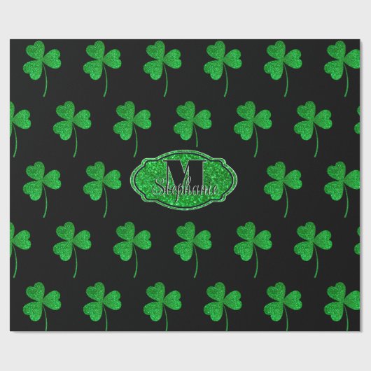 Papier Cadeau Green Sparkly Shamrock Monogramme St Patrick (Plat)