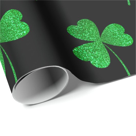Papier Cadeau Green Sparkly Shamrock Monogramme St Patrick (Coin rond)