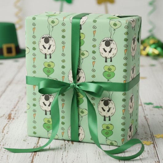 Papier Cadeau Green St. Patrick’s Day Sheep & Shamrock Balloons