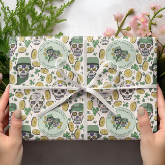 Papier Cadeau Green St Patrick's Day Irlandais Crâne à sucre per
