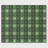 Papier Cadeau Green Textured Plaid With Fir Trees Christmas (Plat)