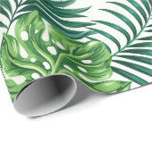 Papier Cadeau Green Tropical Palm Banana Monstera Feuille (Coin rond)