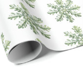 Papier Cadeau Green White Snowflakes Christmas (Coin rond)
