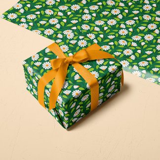 Papier Cadeau Green & White Spring Daisies & Vine Pattern