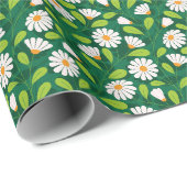 Papier Cadeau Green & White Spring Daisies & Vine Pattern (Coin rond)