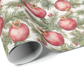 Papier Cadeau Grenade de Noël aux Fruits Rouges (Coin rond)