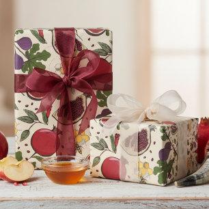 Papier Cadeau Grenades Élégantes, Figues et Abeilles à Miel