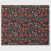 Papier Cadeau Grenades et papillons Bella en rouge et gris (Plat)