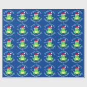 Papier Cadeau Grenouille Bleue de Noël Santa Hat Nom de la nouve (Plat)