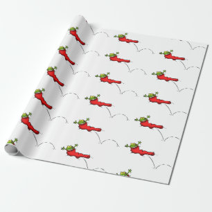 Papier Cadeau Grenouille drôle dans le bas rouge dessin de Noël