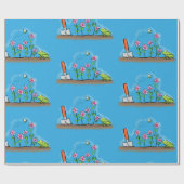 Papier Cadeau Grenouille mignonne et abeille dans le jardin dess (Plat)