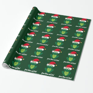 Papier Cadeau Grenouille Noël mignon Monogramme vert