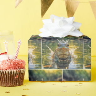Papier Cadeau Grenouille portant une couronne d'eau