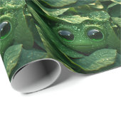 Papier Cadeau Grenouille verte mignonne cachée dans des feuilles (Coin rond)