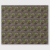 Papier Cadeau Grenouille verte tenant une marguerite rose (Plat)