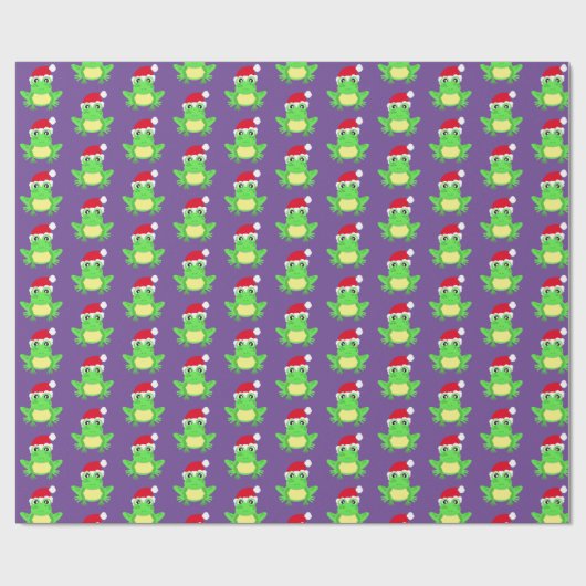 Papier Cadeau Grenouille violette de Noël Santa Hat Motif nouvea (Plat)