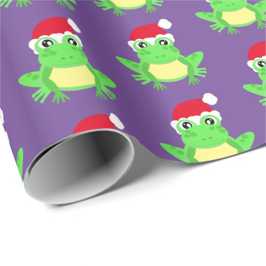 Papier Cadeau Grenouille violette de Noël Santa Hat Motif nouvea (Coin rond)
