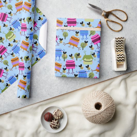 Papier Cadeau Grenouilles colorées et bourdons (Artisanat)