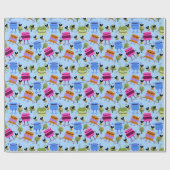 Papier Cadeau Grenouilles colorées et bourdons (Plat)