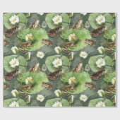 Papier Cadeau Grenouilles nénuphars verts et blancs (Plat)