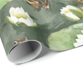 Papier Cadeau Grenouilles nénuphars verts et blancs (Coin rond)