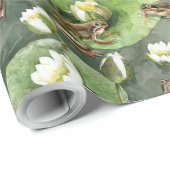Papier Cadeau Grenouilles nénuphars verts et blancs motif (Coin rond)