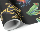 Papier Cadeau Grenouilles sur noir (Coin rond)