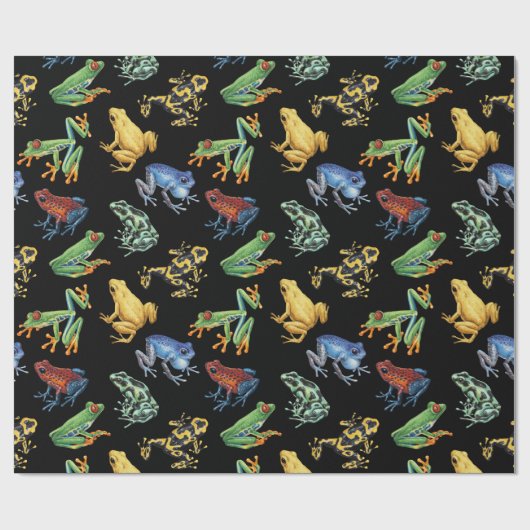 Papier Cadeau Grenouilles sur noir (Plat)