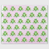 Papier Cadeau Grenouilles vertes sur En vichy rose (Plat)