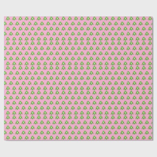 Papier Cadeau grenouilles vertes sur rose (Plat)