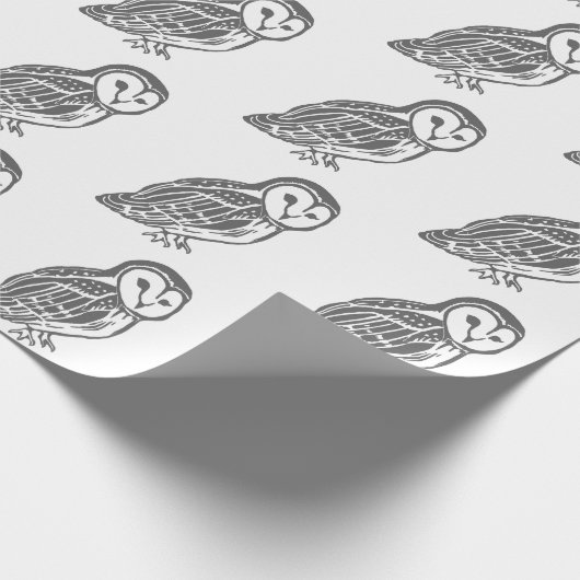 Papier Cadeau Grey and White Barn Owls Pattern Wrapping Paper (Coin)
