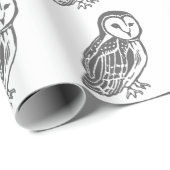 Papier Cadeau Grey and White Barn Owls Pattern Wrapping Paper (Coin rond)