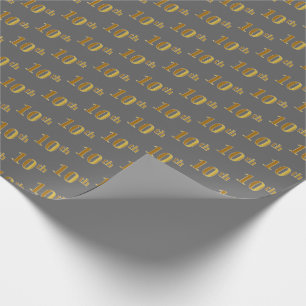 Papier Cadeau Grey, Faux Gold 10th (Dixième) Event Wrapping Pape