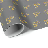 Papier Cadeau Grey, Faux Gold 5th (Fifth) Event Wrapper Paper (Coin rond)