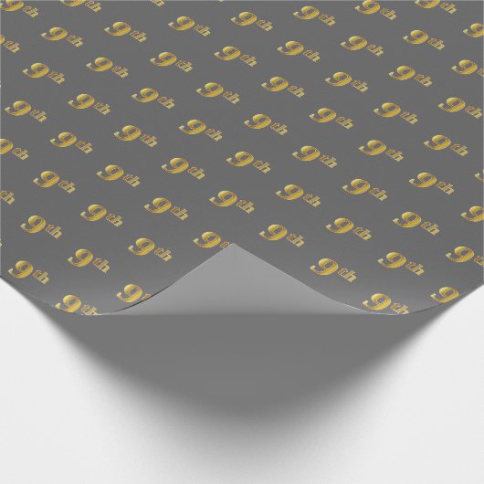 Papier Cadeau Grey, Faux Gold 9th (Neuvième) Event Wrapper Paper (Coin)